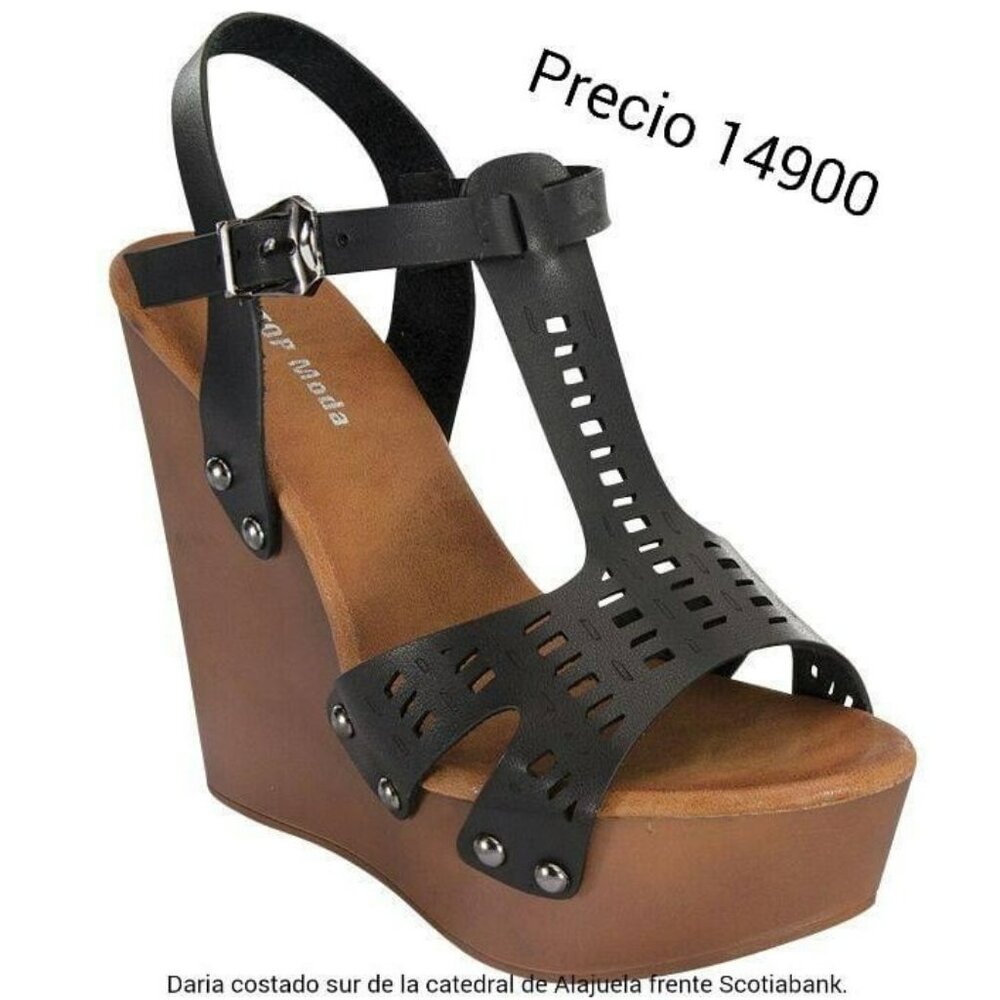 TOP Moda Black and Brown Wedge Sandals